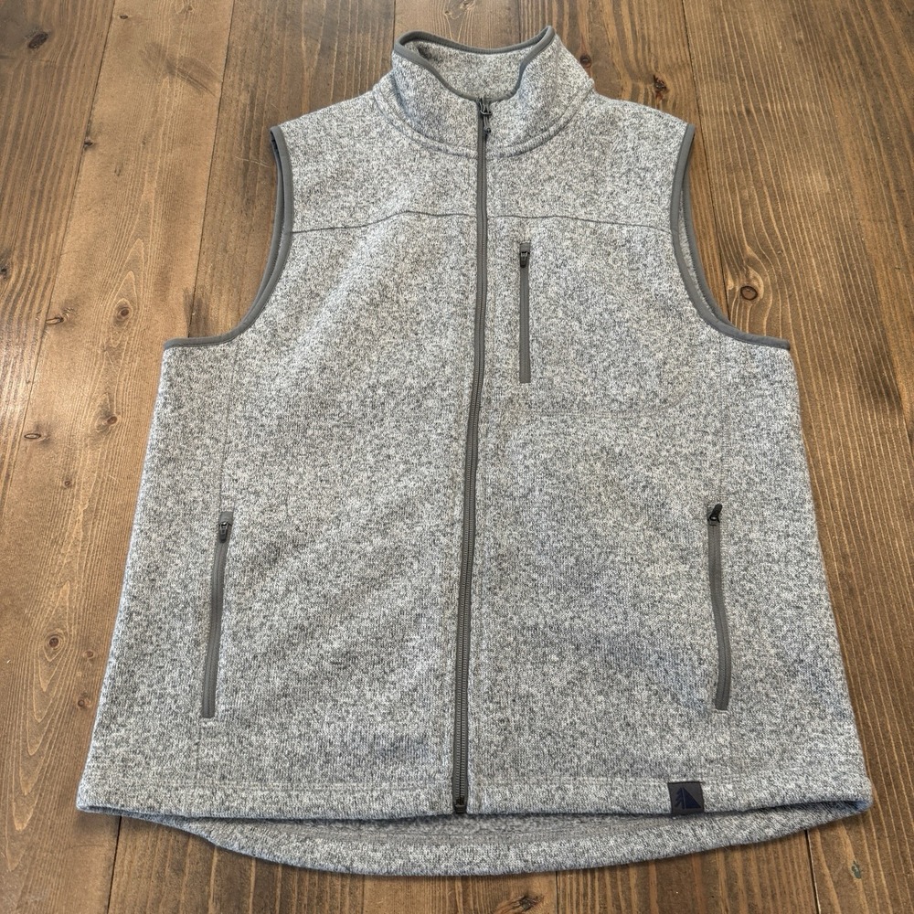 LL Bean Sweater‎ Fleece Vest Mens Medium Gray Full Zip Pockets Outdoor Hiking